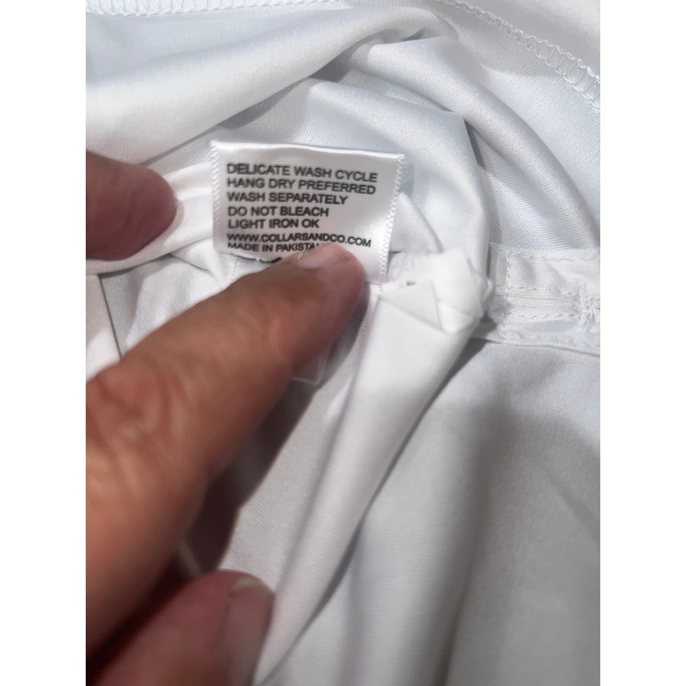 Collars & Co Mens White Short Sleeve Dress Collar Polo Shirt Large Business Golf - Picture 6 of 6